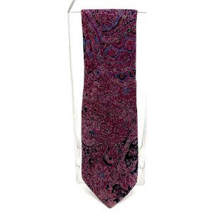 Le Baron Burgundy & Blue Floral Paisley 100% Silk Tie‎